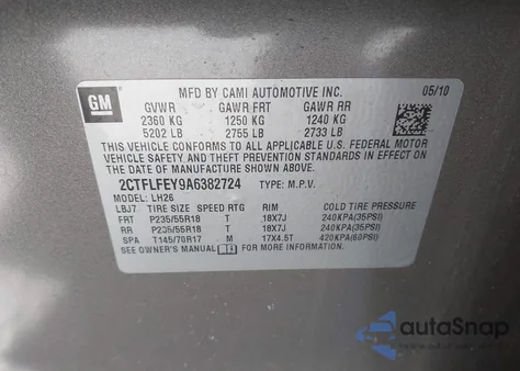 2010 GMC Terrain Slt-1 из США, поврежденный, VIN 2CTFLFEY9A6382724